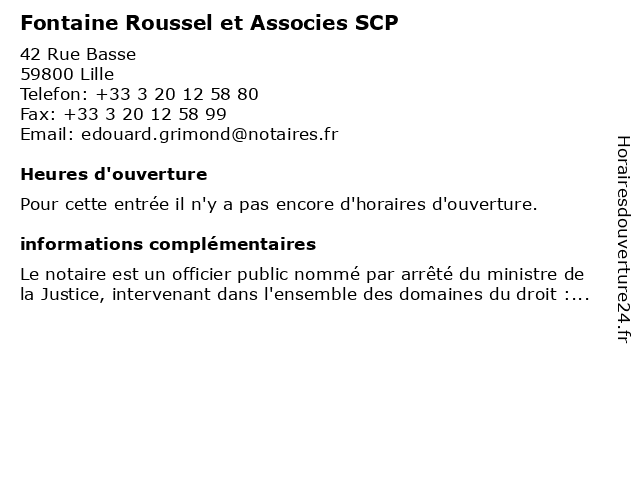 Fontaine Roussel et Associes SCP à Lille: adresse et heures d'ouverture