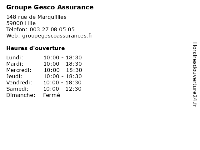 Groupe Gesco Assurance à Lille: adresse et heures d'ouverture