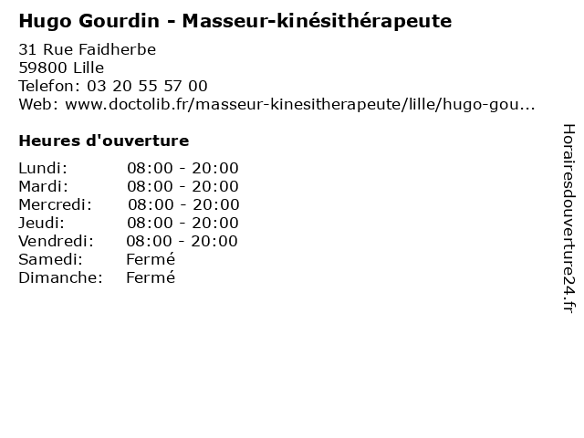 Hugo Gourdin - Masseur-kinésithérapeute à Lille: adresse et heures d'ouverture