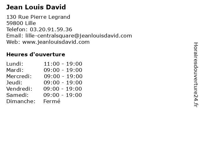 Jean Louis David à Lille: adresse et heures d'ouverture