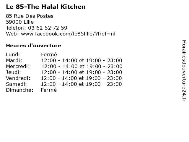 Le 85-The Halal Kitchen à Lille: adresse et heures d'ouverture