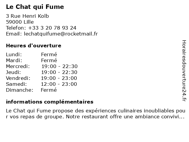 ᐅ Horaires D Ouverture Le Chat Qui Fume Restaurant 3 Rue Henri Kolb A Lille ᐅ Horaires D Ouverture Le Chat Qui Fume Restaurant 3 Rue Henri Kolb A Lille