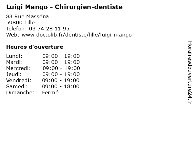 Luigi Mango - Chirurgien-dentiste à Lille: adresse et heures d'ouverture