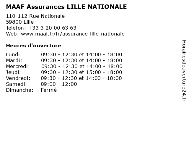 MAAF Assurances LILLE NATIONALE à Lille: adresse et heures d'ouverture