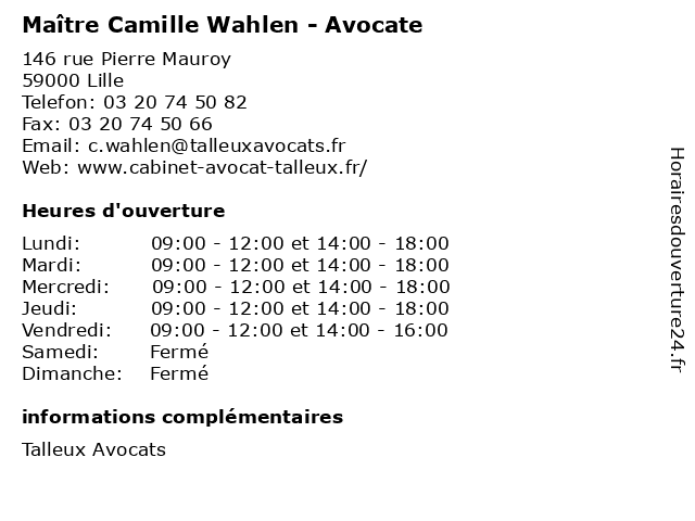 Maître Camille Wahlen - Avocate à Lille: adresse et heures d'ouverture