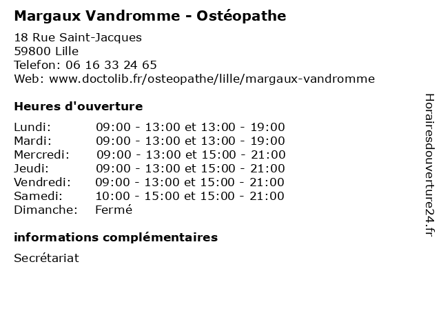 Margaux Vandromme - Ostéopathe à Lille: adresse et heures d'ouverture