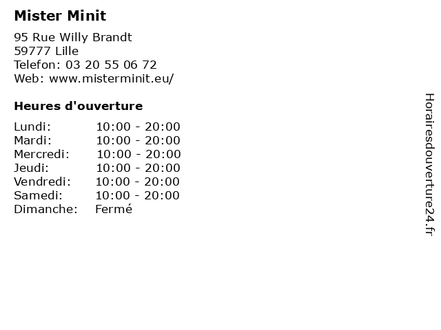 Mister Minit à Lille: adresse et heures d'ouverture