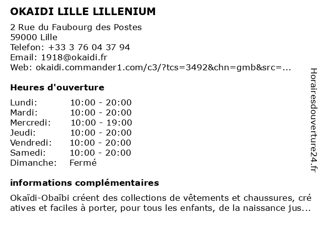 OKAIDI LILLE LILLENIUM à Lille: adresse et heures d'ouverture