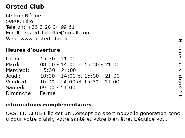 Orsted Club à Lille: adresse et heures d'ouverture
