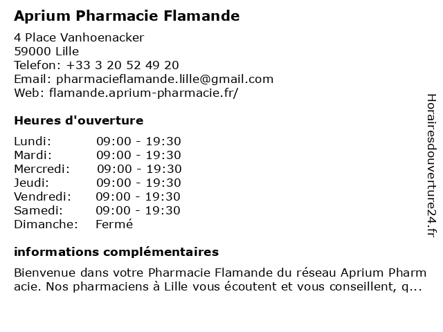 Pharmacie Flamande à Lille: adresse et heures d'ouverture