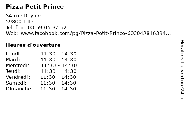 Pizza Petit Prince à Lille: adresse et heures d'ouverture