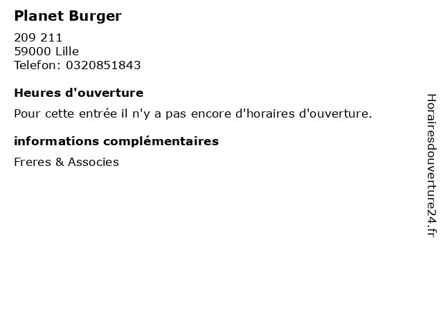 Planet Burger à Lille: adresse et heures d'ouverture
