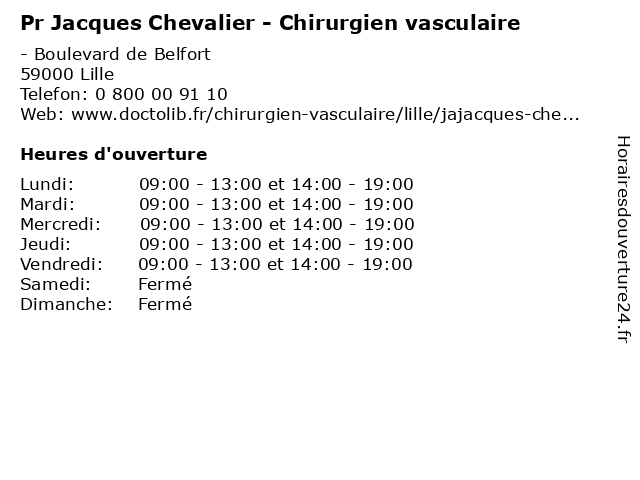 Pr Jacques Chevalier - Chirurgien vasculaire à Lille: adresse et heures d'ouverture
