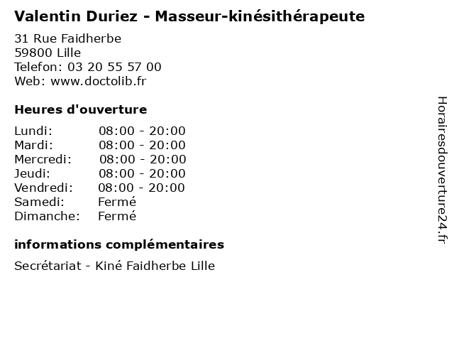 Valentin Duriez - Masseur-kinésithérapeute à Lille: adresse et heures d'ouverture