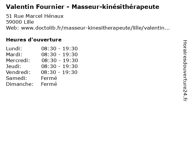 Valentin Fournier - Masseur-kinésithérapeute à Lille: adresse et heures d'ouverture