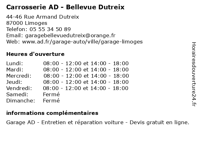 Carrosserie AD - Bellevue Dutreix à Limoges: adresse et heures d'ouverture
