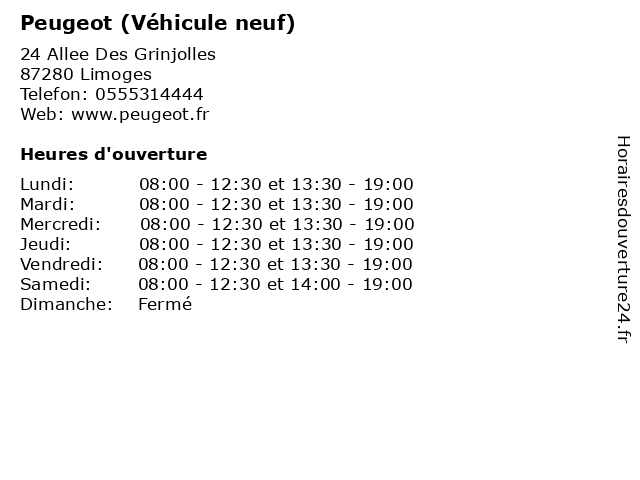 Peugeot (Véhicule neuf) à Limoges: adresse et heures d'ouverture