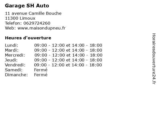 Garage SH Auto à Limoux: adresse et heures d'ouverture