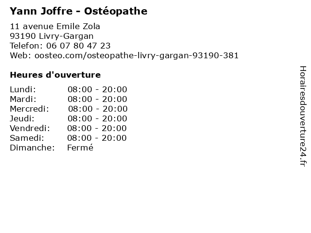 Yann Joffre - Ostéopathe à Livry-Gargan: adresse et heures d'ouverture