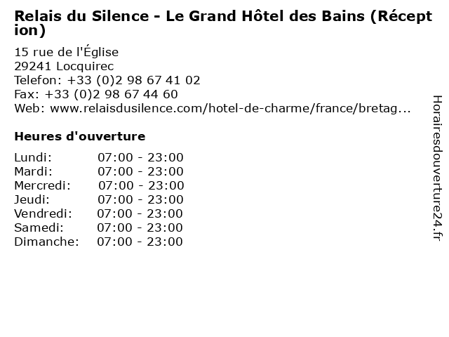 Relais du Silence - Le Grand Hôtel des Bains (Réception) à Locquirec: adresse et heures d'ouverture