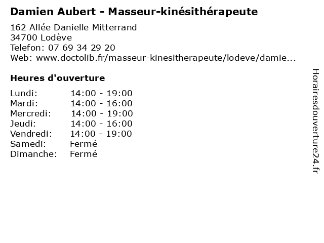 Damien Aubert - Masseur-kinésithérapeute à Lodève: adresse et heures d'ouverture