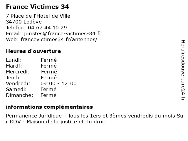 France Victimes 34 à Lodève: adresse et heures d'ouverture
