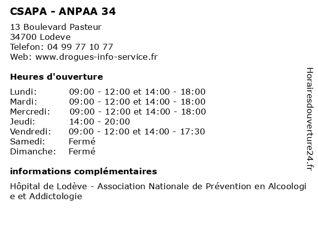 CSAPA - ANPAA 34 à Lodeve: adresse et heures d'ouverture