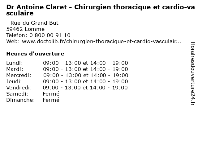 Dr Antoine Claret - Chirurgien thoracique et cardio-vasculaire à Lomme: adresse et heures d'ouverture