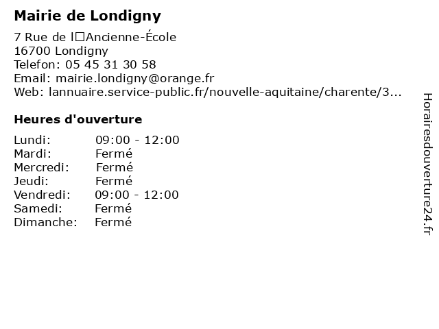 Mairie de Londigny à Londigny: adresse et heures d'ouverture