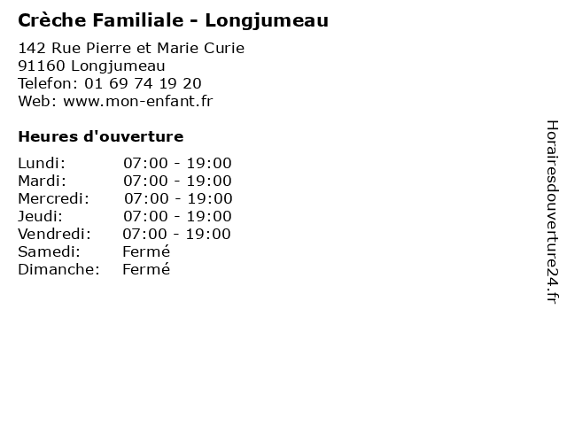 Crèche Familiale - Longjumeau à Longjumeau: adresse et heures d'ouverture