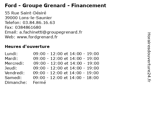 Ford - Groupe Grenard - Financement à Lons-le-Saunier: adresse et heures d'ouverture