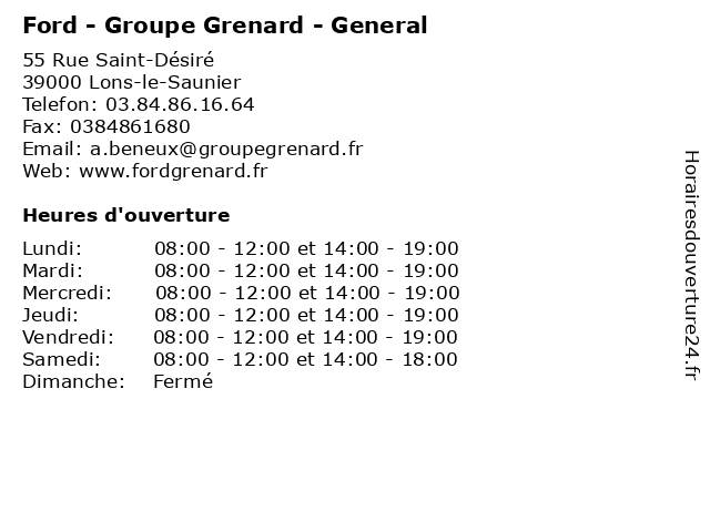 Ford - Groupe Grenard - General à Lons-le-Saunier: adresse et heures d'ouverture
