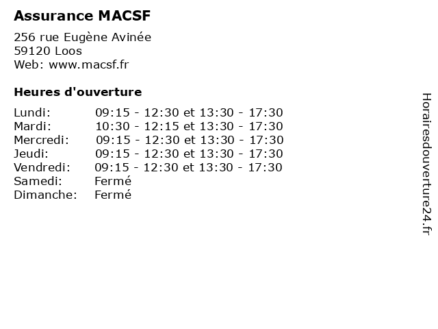 Assurance MACSF à Loos: adresse et heures d'ouverture