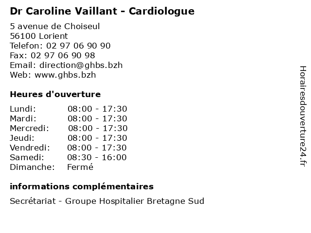 Dr Caroline Vaillant - Cardiologue à Lorient: adresse et heures d'ouverture