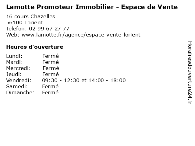 Lamotte Promoteur Immobilier - Espace de Vente à Lorient: adresse et heures d'ouverture