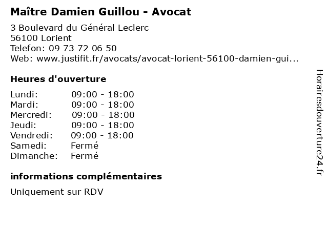 Maître Damien Guillou - Avocat à Lorient: adresse et heures d'ouverture
