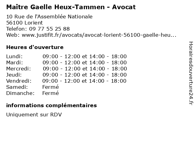 Maître Gaelle Heux-Tammen - Avocat à Lorient: adresse et heures d'ouverture