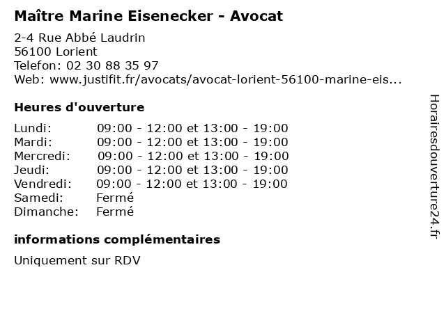 Maître Marine Eisenecker - Avocat à Lorient: adresse et heures d'ouverture