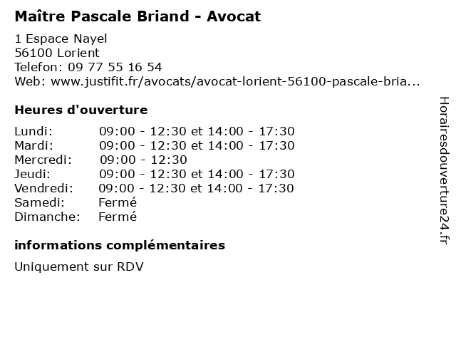 Maître Pascale Briand - Avocat à Lorient: adresse et heures d'ouverture