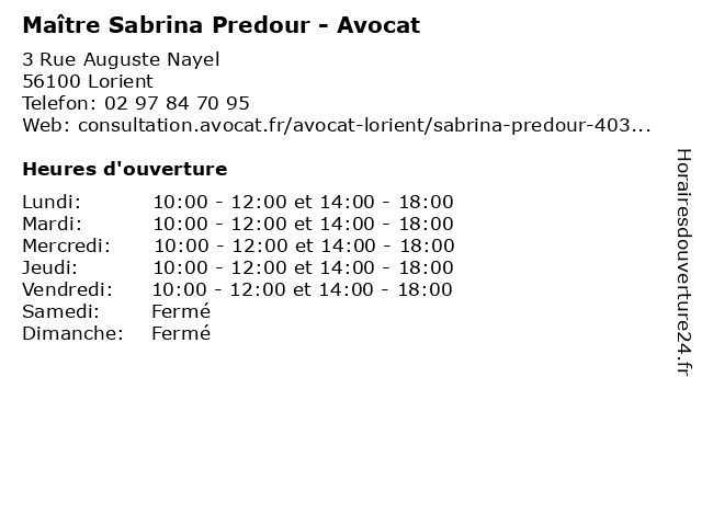 Maître Sabrina Predour - Avocat à Lorient: adresse et heures d'ouverture