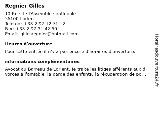 Regnier Gilles à Lorient: adresse et heures d'ouverture