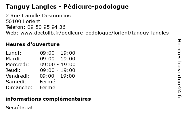 Tanguy Langles - Pédicure-podologue à Lorient: adresse et heures d'ouverture