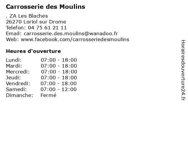 Carrosserie des Moulins à Loriol sur Drome: adresse et heures d'ouverture