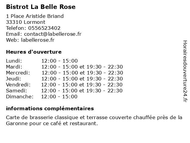 Bistrot La Belle Rose à Lormont: adresse et heures d'ouverture