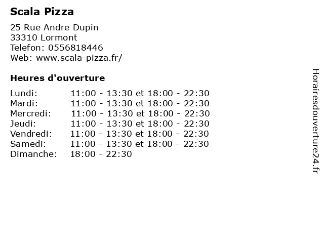 Scala Pizza à Lormont: adresse et heures d'ouverture