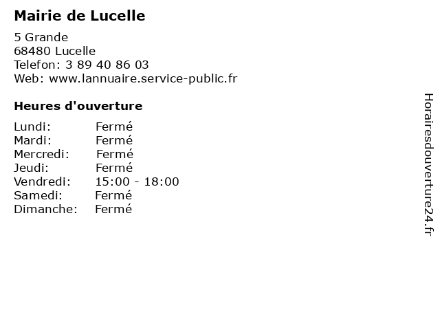 Mairie de Lucelle à Lucelle: adresse et heures d'ouverture