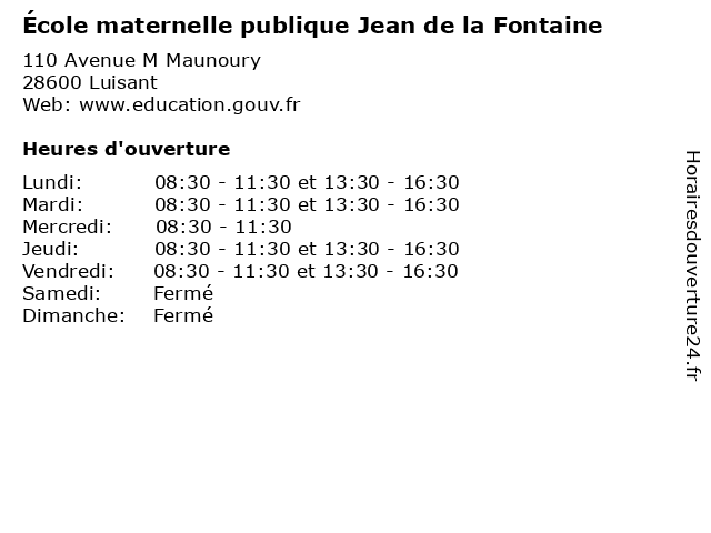 École maternelle publique Jean de la Fontaine à Luisant: adresse et heures d'ouverture