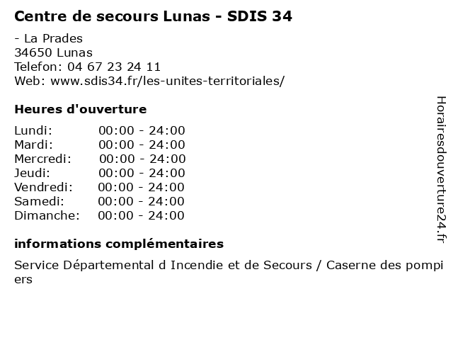 Centre de secours Lunas - SDIS 34 à Lunas: adresse et heures d'ouverture