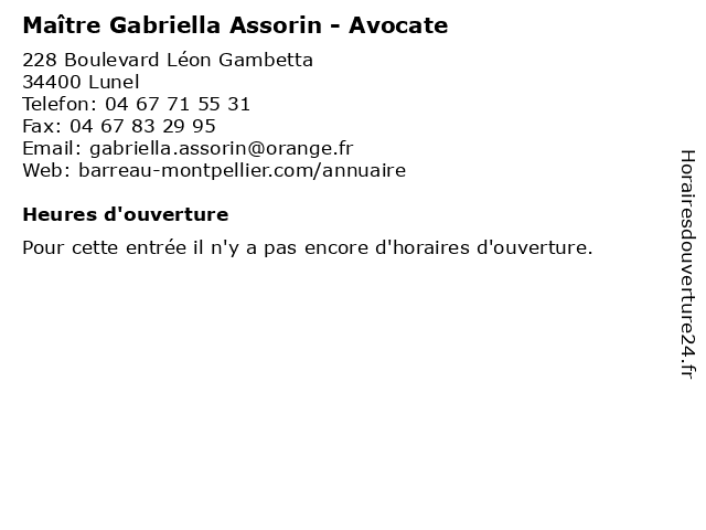 Maître Gabriella Assorin - Avocate à Lunel: adresse et heures d'ouverture