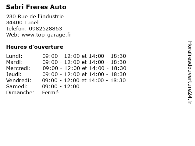 Sabri Freres Auto à Lunel: adresse et heures d'ouverture